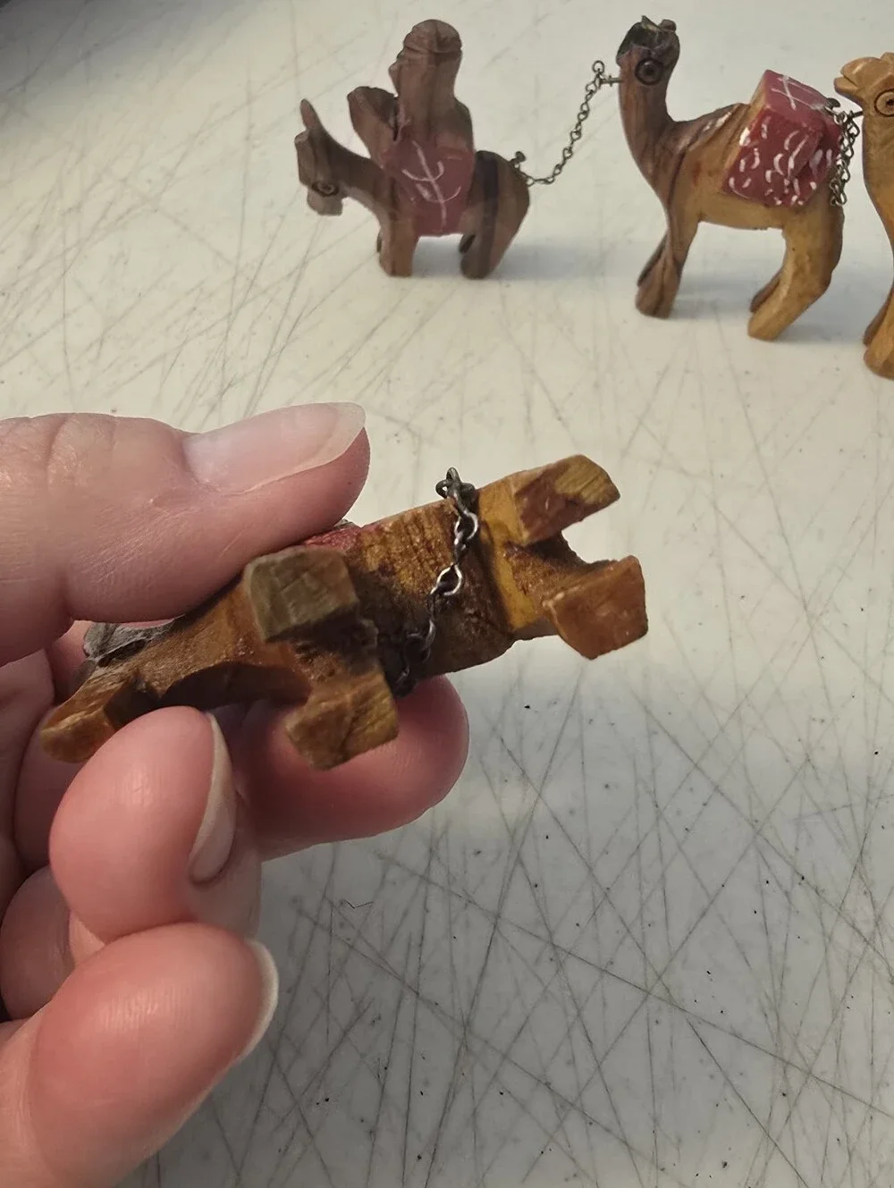 VTG Bethlehem Camel Olive Wood Hand Carved  Figurines 2 Donkeys 3 Camel READ